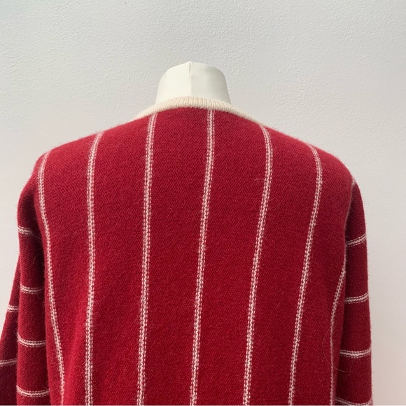 Vintage Welsh Knit Ann Luffman Ladies Wool Cardigan Red Vertical Stripe Wood - Picture 5 of 8